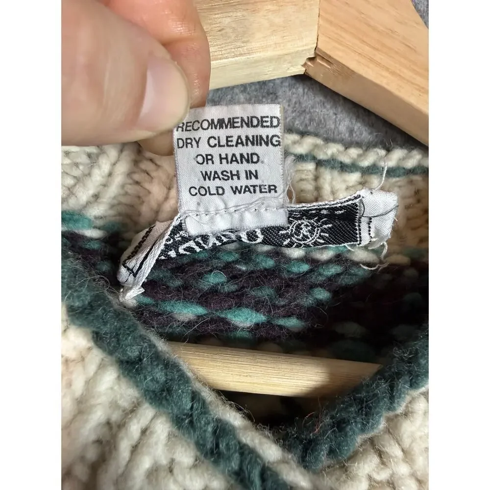 Vintage Del Mundo Handmade Wool Cardigan Green OS Ecuadorian Chunky Wood Button - Picture 6 of 9